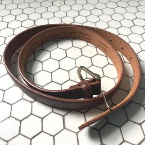 LL Bean Brown Pebble Grain Leather Belt Made in USA Brass Buckle Size L OGMJ3
